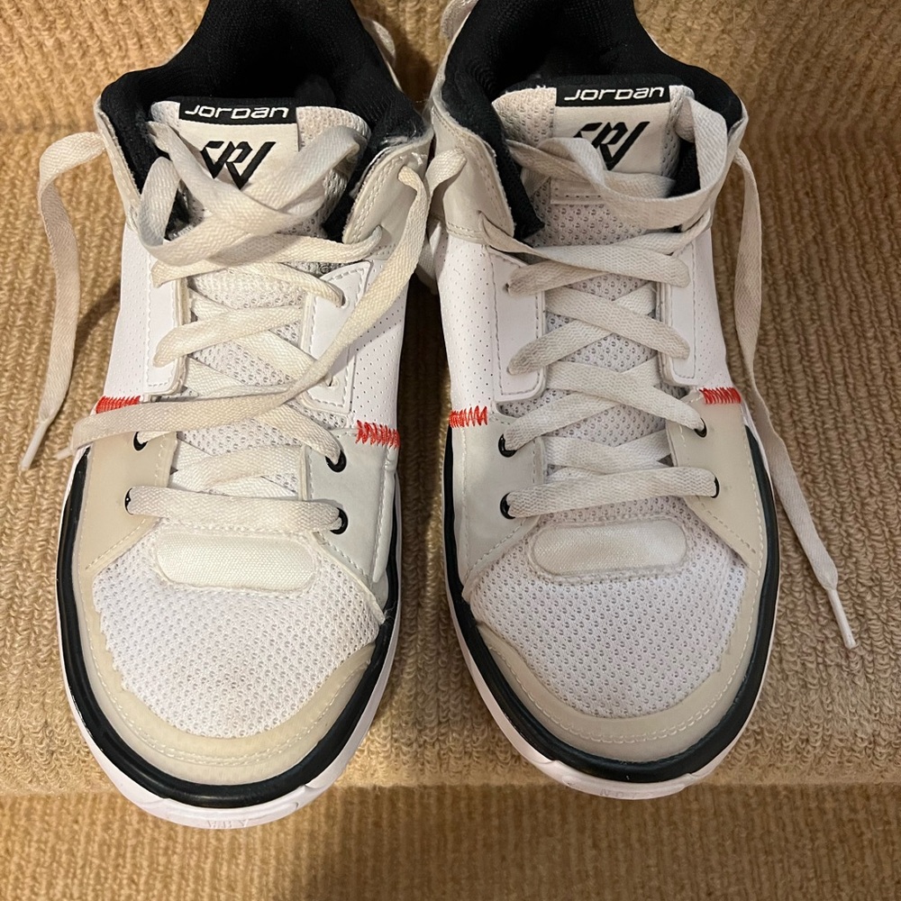 Jordan Youth White and Black Sneakers with Red Highlights